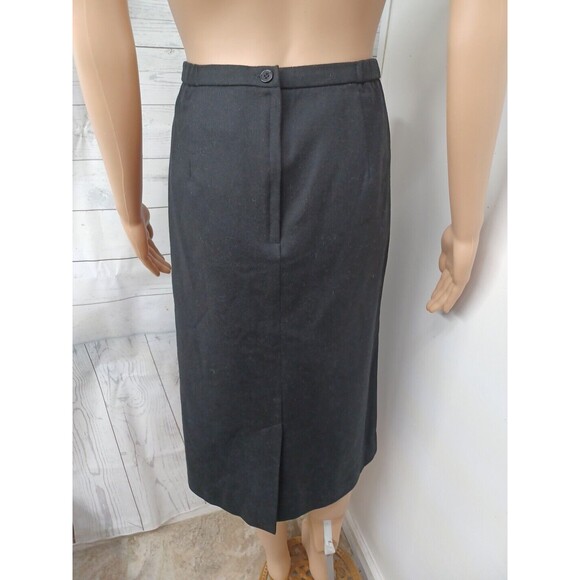 Vtg Sag Harbor Petite Black Skirt Knee Midi 16P 100% Wool - Picture 4 of 7